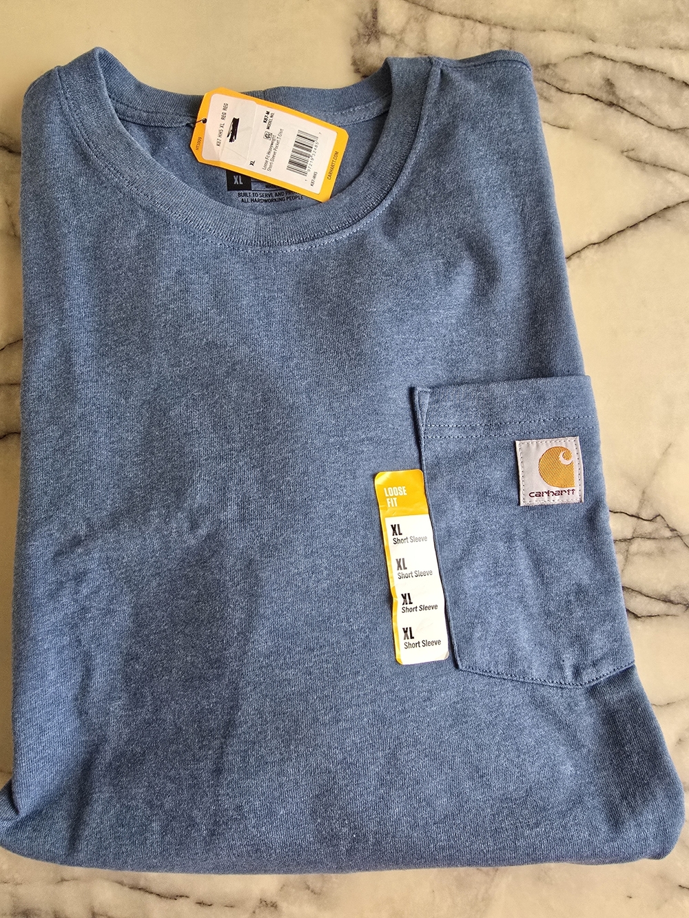 Carhartt Heather Blue Pocket Tee with Logo Patch